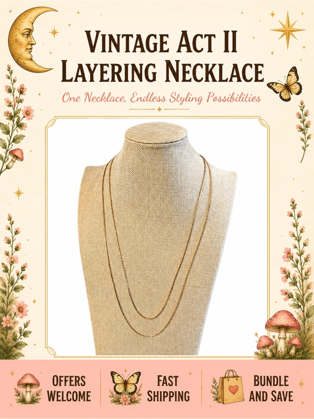 Vintage ACT II Gold Tone Layering Necklace Long Chain 36” Multi Wear